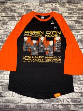 Star Wars Figrin D'an Shirt Men XL Black Orange Raglan 3/4 Sleeve Graphic T -NWT